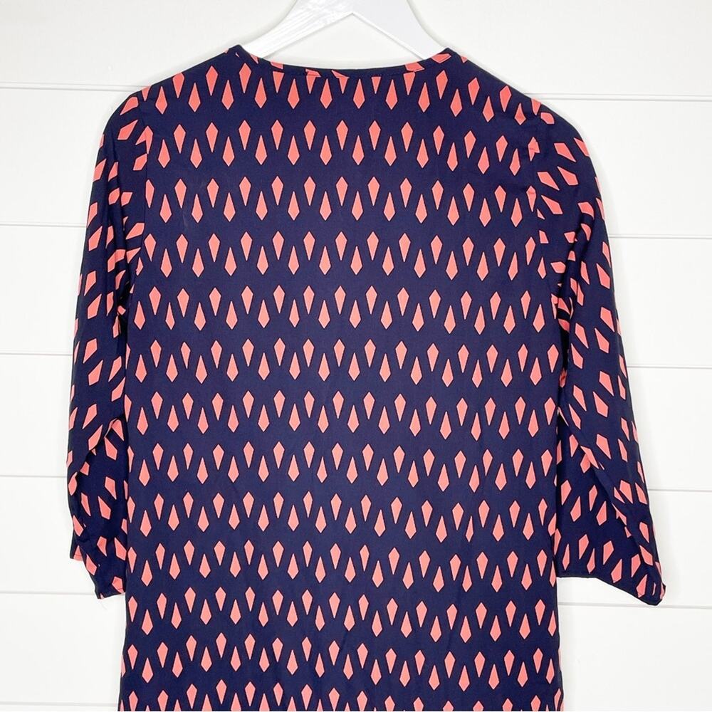 19 Cooper Clemency Diamond Print Split Neck Tunic Top Navy Orange Size Small - Picture 6 of 8